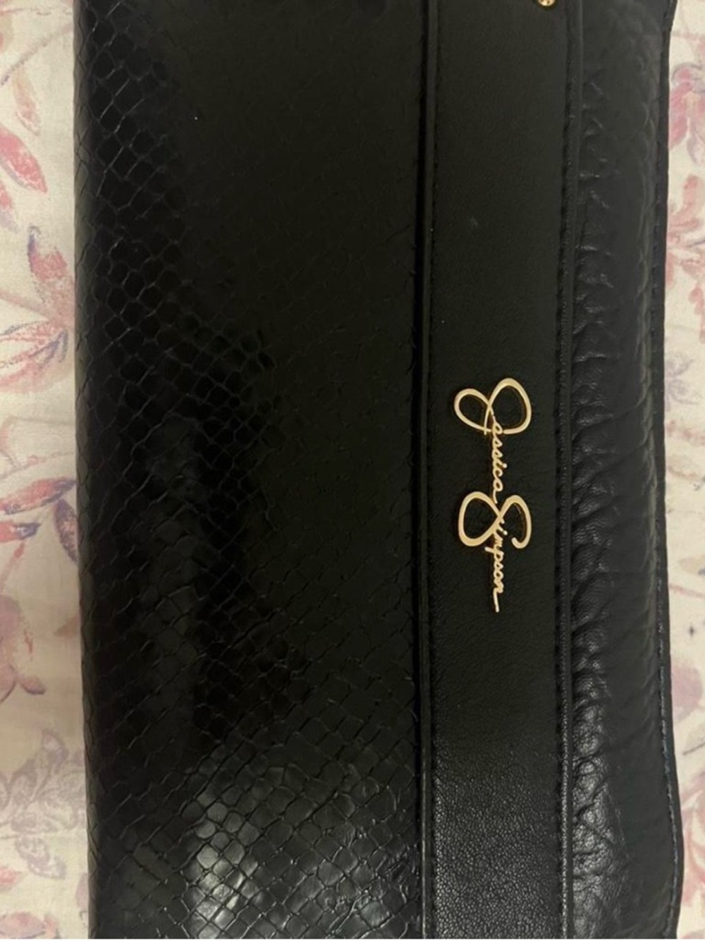 Jessica Simpson Black Leopard-Print Lined Clutch